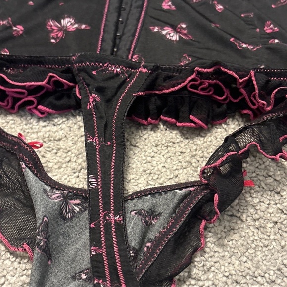 Victoria's Secret Butterfly VTG Corset Top Satin Lingerie Silky Thong Pajama Set - Picture 7 of 17